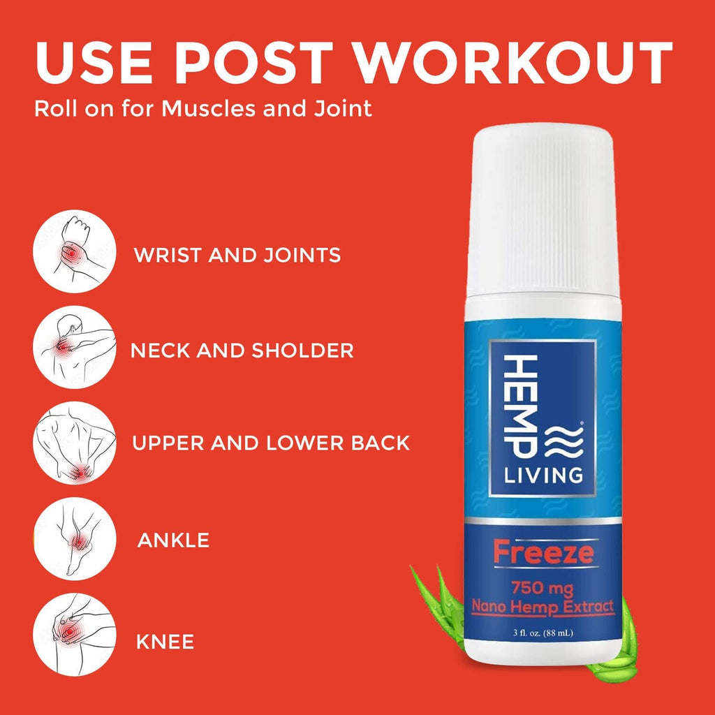 HEMP LIVING Freeze Nano Hemp Extract Roll On, Cold Therapy, Roll On for Muscles and Joint Strain, 3 oz Roll on Bottle (750 mg) - TrustMedUSA