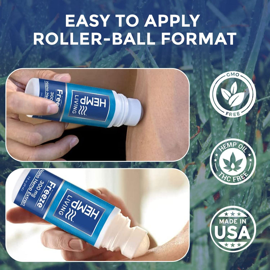 HEMP LIVING Freeze Nano Hemp Extract Roll On, Cold Therapy, Roll On for Muscles and Joint Strain, 3 oz Roll on Bottle (750 mg) - TrustMedUSA
