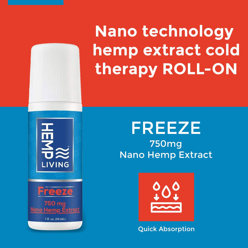 HEMP LIVING Freeze Nano Hemp Extract Roll On, Cold Therapy, Roll On for Muscles and Joint Strain, 3 oz Roll on Bottle (750 mg) - TrustMedUSA
