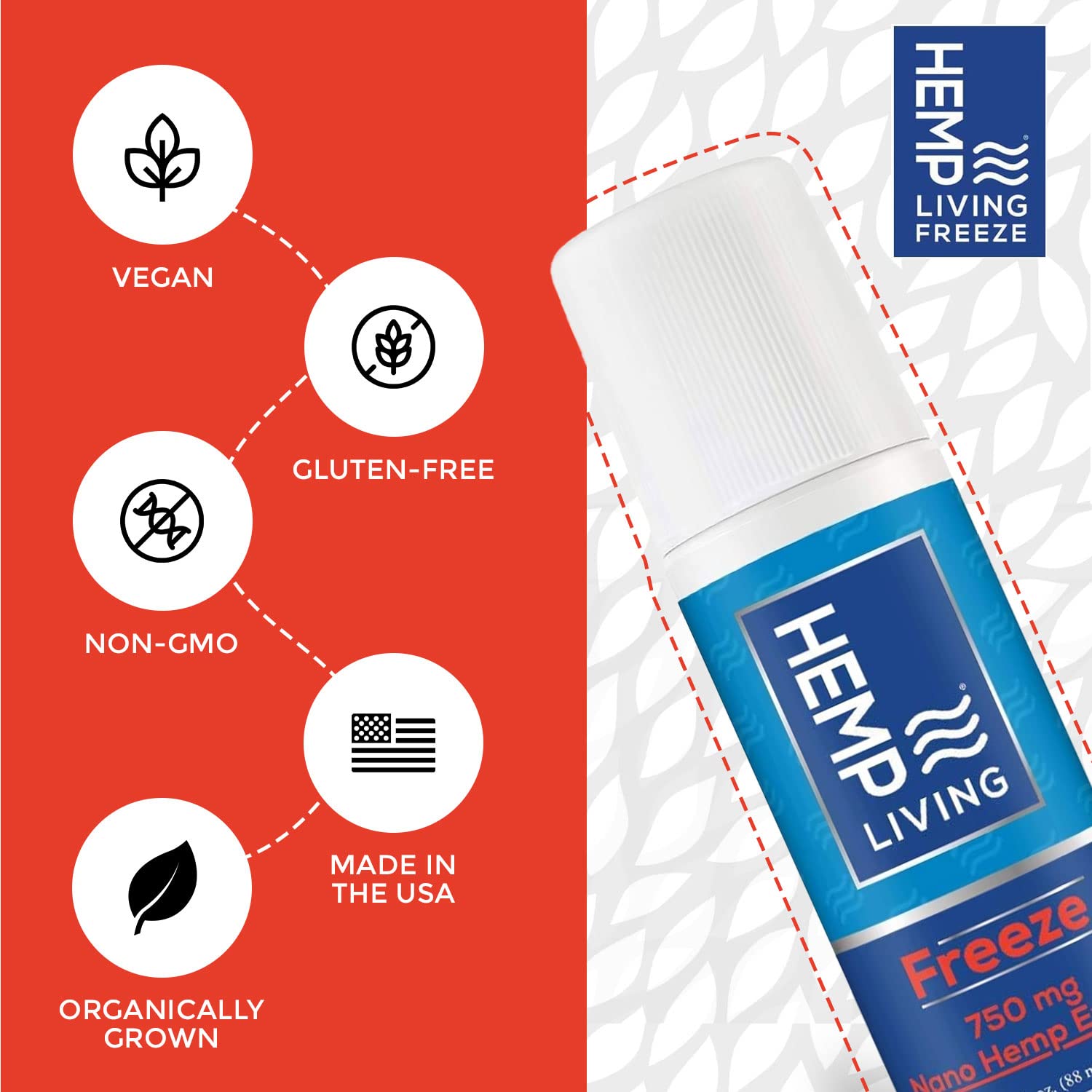 HEMP LIVING Freeze Nano Hemp Extract Roll On, Cold Therapy, Roll On for Muscles and Joint Strain, 3 oz Roll on Bottle (750 mg) - TrustMedUSA