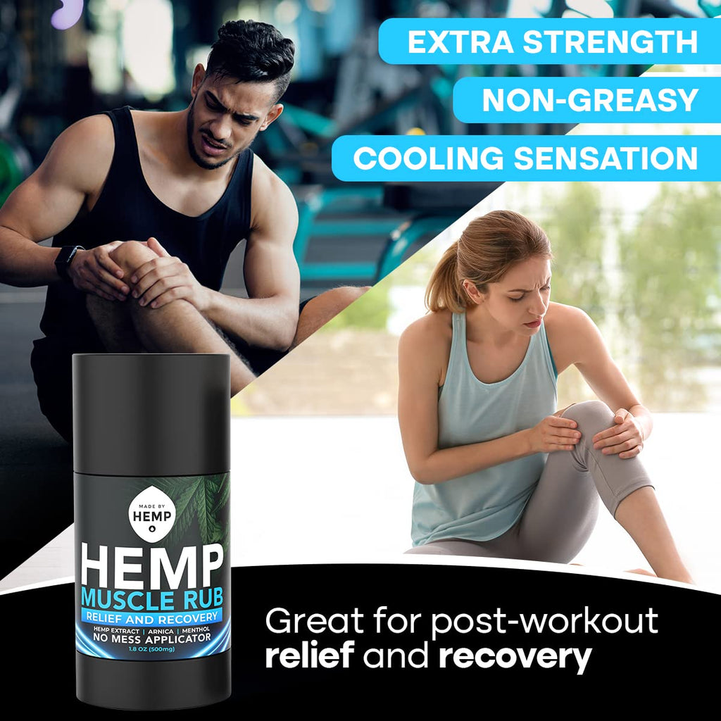 Hemp Roll On Post Workout Muscle Relief Stick for Muscles and Joints Natural Blend with Arnica, Menthol, Ginger Non Greasy Balm Cooling Soothing Support Formula Made by Hemp 1.8oz - TrustMedUSA