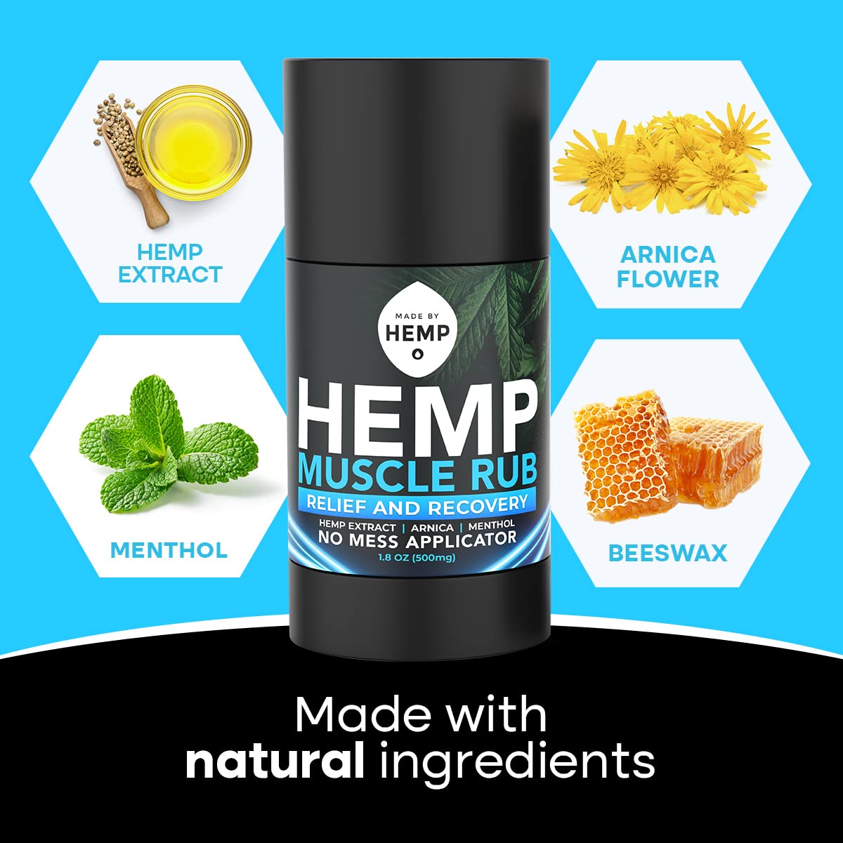 Hemp Roll On Post Workout Muscle Relief Stick for Muscles and Joints Natural Blend with Arnica, Menthol, Ginger Non Greasy Balm Cooling Soothing Support Formula Made by Hemp 1.8oz - TrustMedUSA