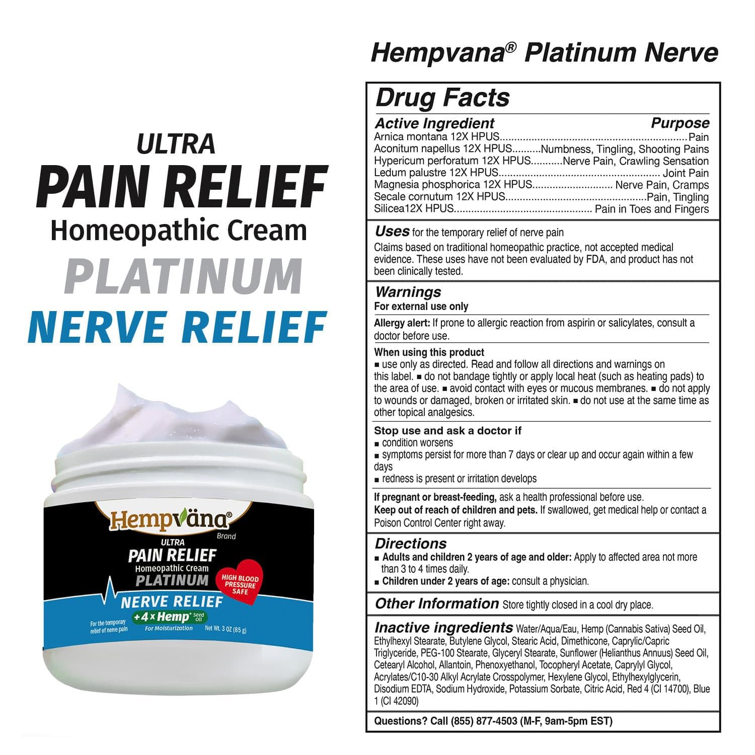 Hempvana Platinum Ultra-Strength Nerve Relief Cream w/100% Pure Hemp Seed Oil, AS-SEEN-ON-TV, Relieves Nerve Pain, Shooting Pain, Tingling, Muscle Cramps, Joint Pain, Tingling, Crawling Sensations - TrustMedUSA