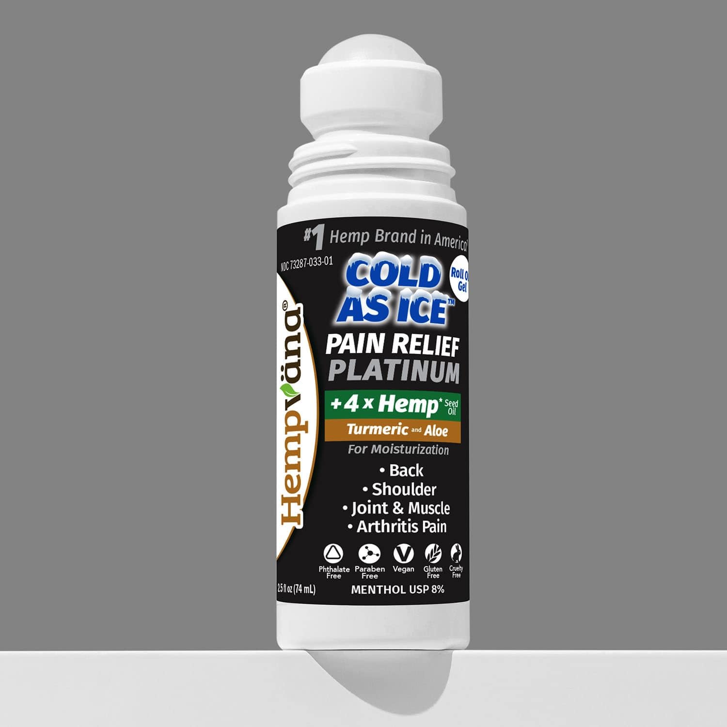 Hempvana Roll On Cold As Ice Platinum Fast Pain Relief for Knees, Neck, Hips, Shoulders, Back + Arthritis Pain Relief w/Hemp Seed Oil, AS SEEN ON TV, Cooling Menthol - TrustMedUSA