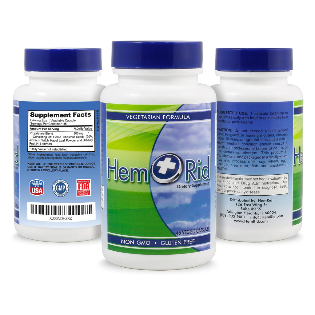 HemRid Best Hemorrhoid Supplement, Reduce Itching, Irritation, Bleeding, Burning in 2-5 Days, Clinically Tested Ingredients Provide Fast Relief in 120 Days - TrustMedUSA