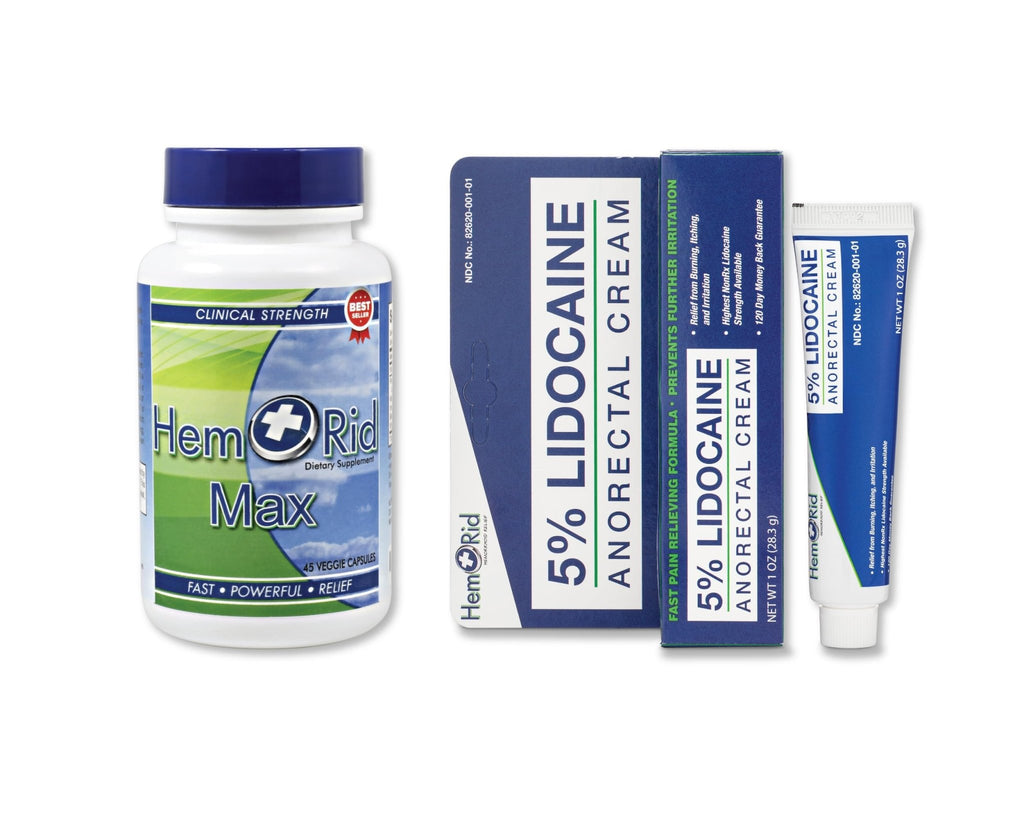 HemRid Max and Maximum Strength Lidocaine Cream - Hemorrhoid Relief Bundle for Fast Internal & External Support - Hemorrhoid Pills & Hemorrhoidal Lidocaine Cream for Rapid Comfort & Soothing Care - TrustMedUSA