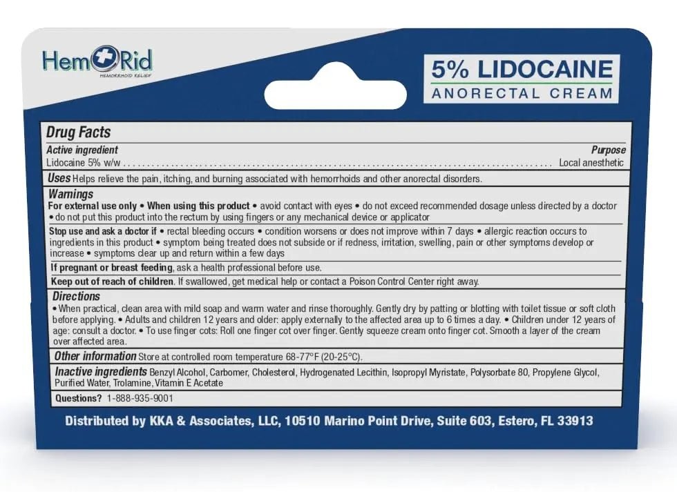HemRid Maximum Strength Lidocaine Cream for Pain Management. Fast-Acting Hemorrhoid Solution with 5% Lidocaine. Instant Anal Itch and Numbing Effect - TrustMedUSA
