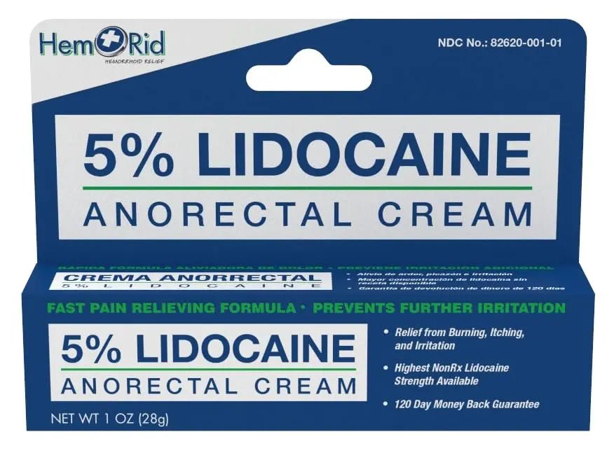 HemRid Maximum Strength Lidocaine Cream for Pain Management. Fast-Acting Hemorrhoid Solution with 5% Lidocaine. Instant Anal Itch and Numbing Effect - TrustMedUSA