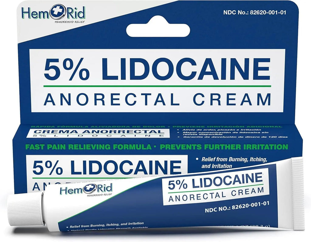 HemRid Maximum Strength Lidocaine Cream for Pain Management. Fast-Acting Hemorrhoid Solution with 5% Lidocaine. Instant Anal Itch and Numbing Effect - TrustMedUSA