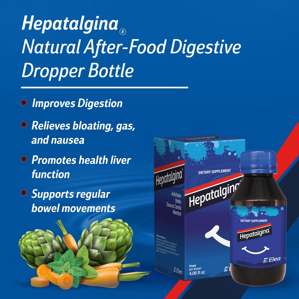 Hepatalgina Liver Support Digestive Protector - Liquid Herbal Supplement with Artichoke Extract for Liver Cleanse Detox & Repair - Liver Detox Cleanse Drops with Mint, Boldo & Carrot - 120 ml - TrustMedUSA