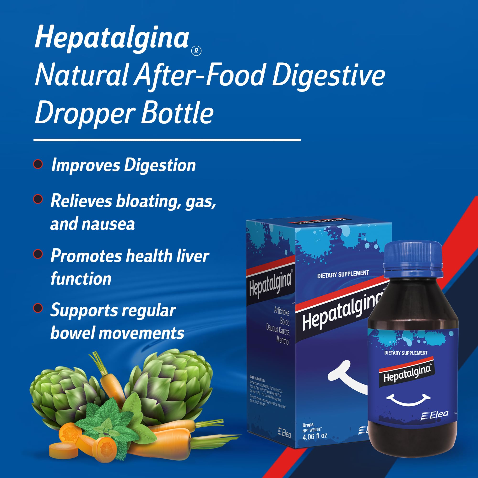 Hepatalgina Liver Support Digestive Protector - Liquid Herbal Supplement with Artichoke Extract for Liver Cleanse Detox & Repair - Liver Detox Cleanse Drops with Mint, Boldo & Carrot - 120 ml - TrustMedUSA