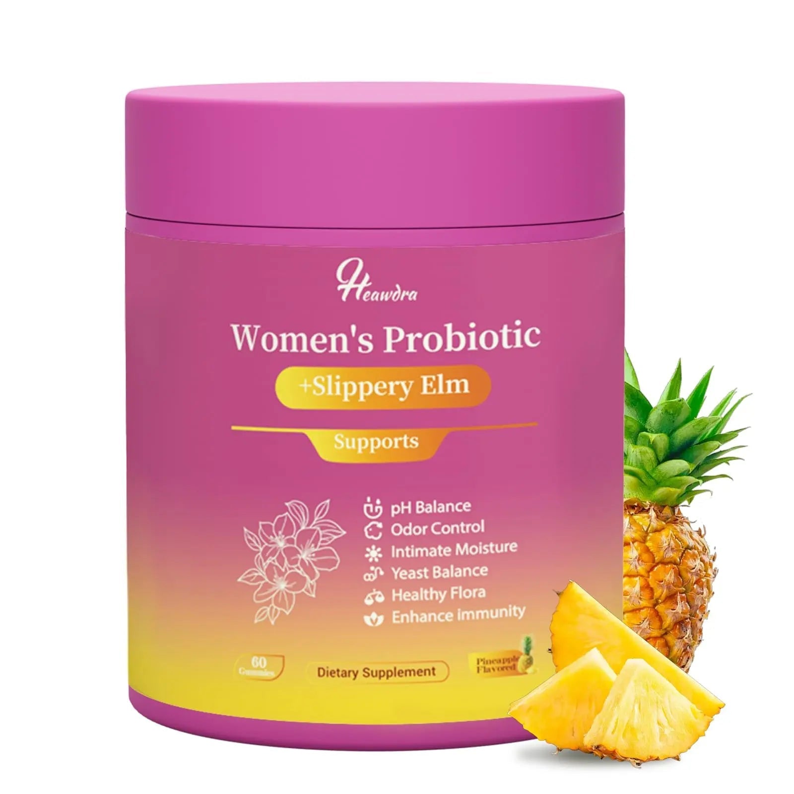 Her Juicy Women's Probiotic Gummies: Supports Women’s Wellness & pH Balance, Clean Vegan, Pineapple Flavor, Prebiotics & Lactobacillus Blend, with Slippery Elm, Gut Health & Immune Defense, 60 Gummies - TrustMedUSA