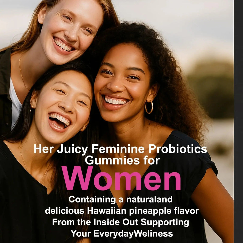Her Juicy Women's Probiotic Gummies: Supports Women’s Wellness & pH Balance, Clean Vegan, Pineapple Flavor, Prebiotics & Lactobacillus Blend, with Slippery Elm, Gut Health & Immune Defense, 60 Gummies - TrustMedUSA