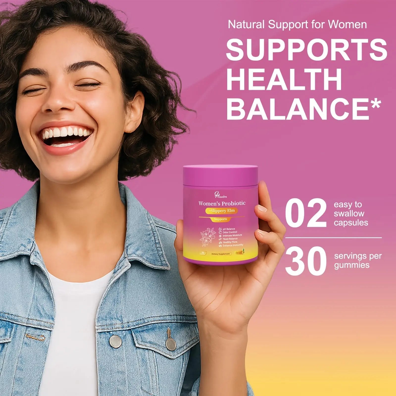 Her Juicy Women's Probiotic Gummies: Supports Women’s Wellness & pH Balance, Clean Vegan, Pineapple Flavor, Prebiotics & Lactobacillus Blend, with Slippery Elm, Gut Health & Immune Defense, 60 Gummies - TrustMedUSA