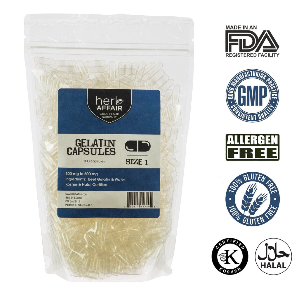 Herb Affair Clear Empty Gelatin Capsules Size 1-1000 Count – Holds 300-600mg - Great for Dogs and Kids Medication - Works with Most Capsule Fillers - TrustMedUSA