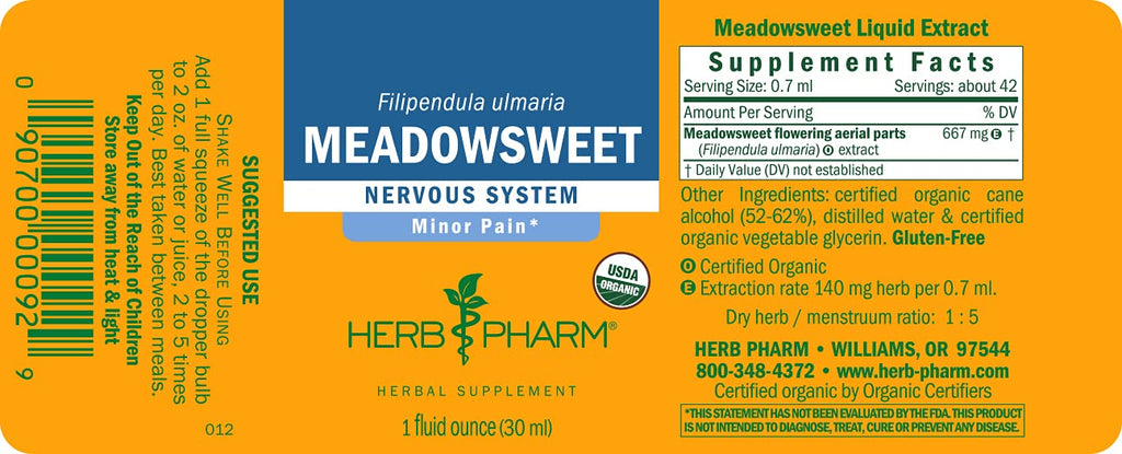 Herb Pharm Certified Organic Meadowsweet Liquid Extract for Minor Pain - 1 Ounce (DMEAD01) - TrustMedUSA