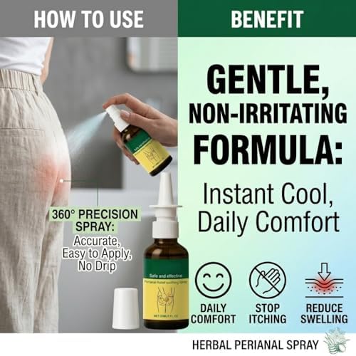 Herbal Hemorrhoid Relief Spray - Fast Acting Relief for Anal Swelling, Itching & Pain, Soothing Perianal Nursing Spray for Discomfort, Natural Plant-Based Formula, 30ML / 1 FL.OZ - TrustMedUSA