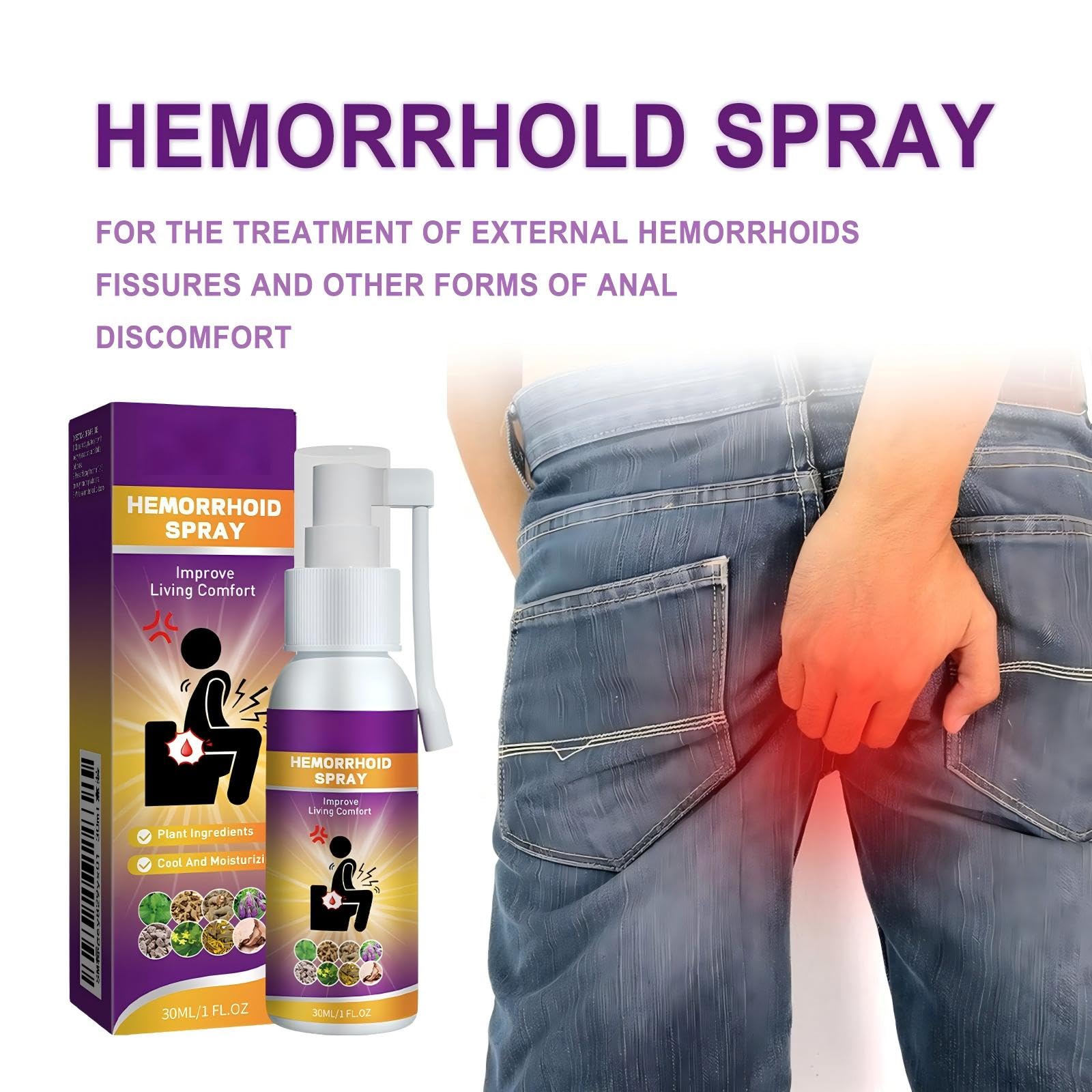 Herbal hemorrhoid Spray relieves Anal Swelling, Pain, itching, discomfort, Repair Meat Ball Broken hemorrhoid Nursing Spray,30ML/1 FL.OZ - TrustMedUSA