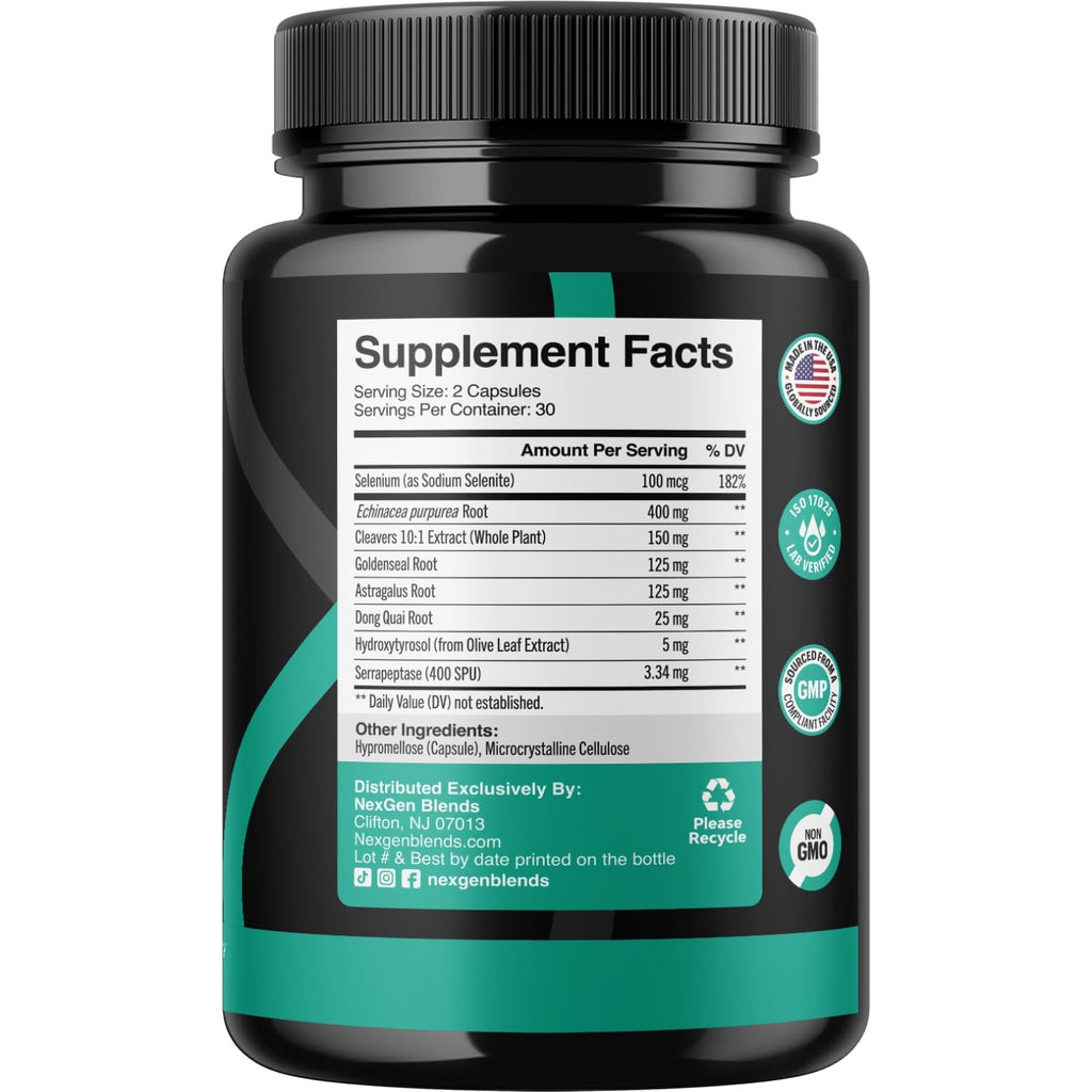 Herbal Lymph System Support Supplement - Lymphatic Support Complex with Echinacea Goldenseal Astragalus & Hydroxytyrosol for Lymphatic Drainage & Immune Support - Vegan Non-GMO Gluten Free (1 Month) - Maple Wellness Supplements