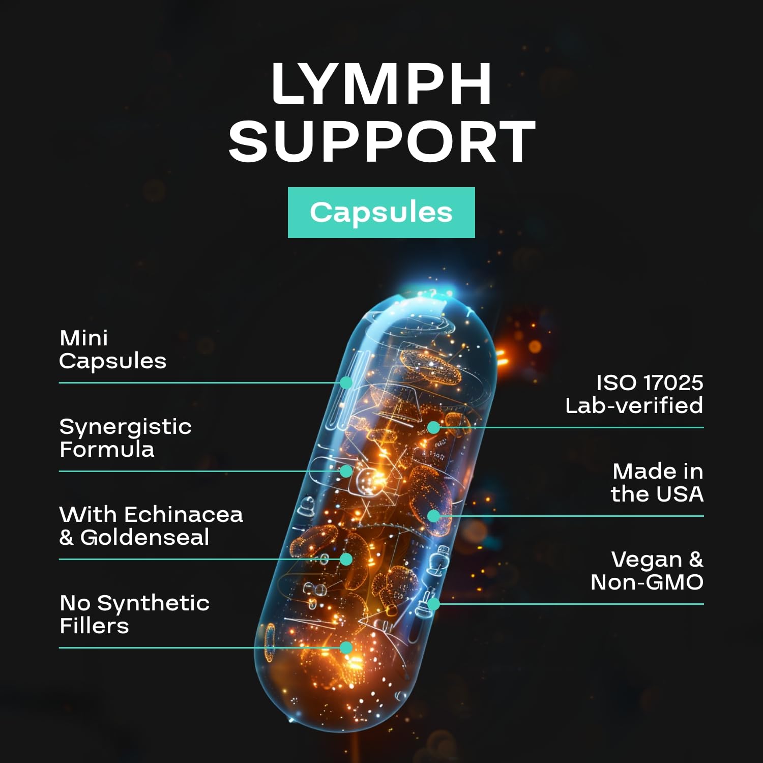 Herbal Lymph System Support Supplement - Lymphatic Support Complex with Echinacea Goldenseal Astragalus & Hydroxytyrosol for Lymphatic Drainage & Immune Support - Vegan Non-GMO Gluten Free (1 Month) - Maple Wellness Supplements