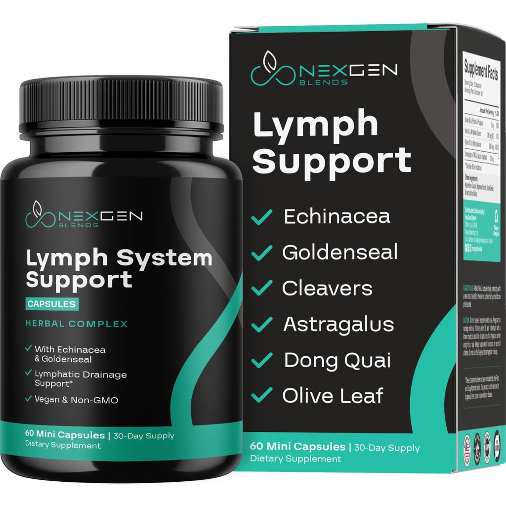 Herbal Lymph System Support Supplement - Lymphatic Support Complex with Echinacea Goldenseal Astragalus & Hydroxytyrosol for Lymphatic Drainage & Immune Support - Vegan Non-GMO Gluten Free (1 Month) - Maple Wellness Supplements