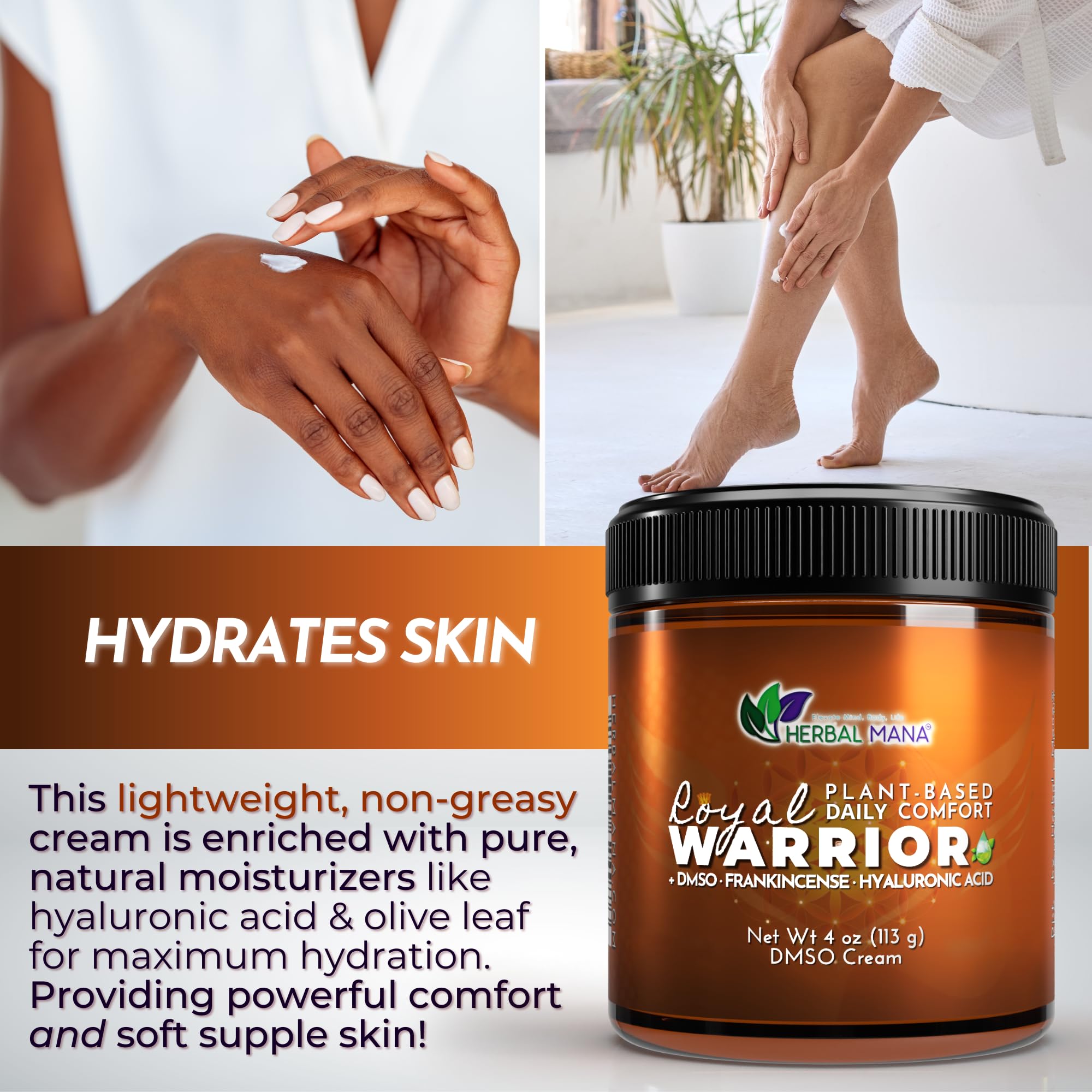 Herbal Mana Frankincense DMSO Body Cream with Magnesium & Hyaluronic Acid | Royal Warrior - TrustMedUSA