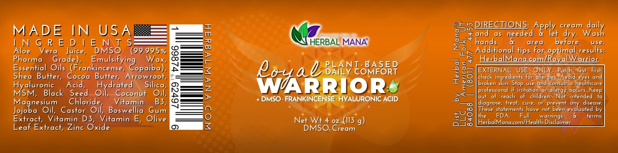 Herbal Mana Frankincense DMSO Body Cream with Magnesium & Hyaluronic Acid | Royal Warrior - TrustMedUSA