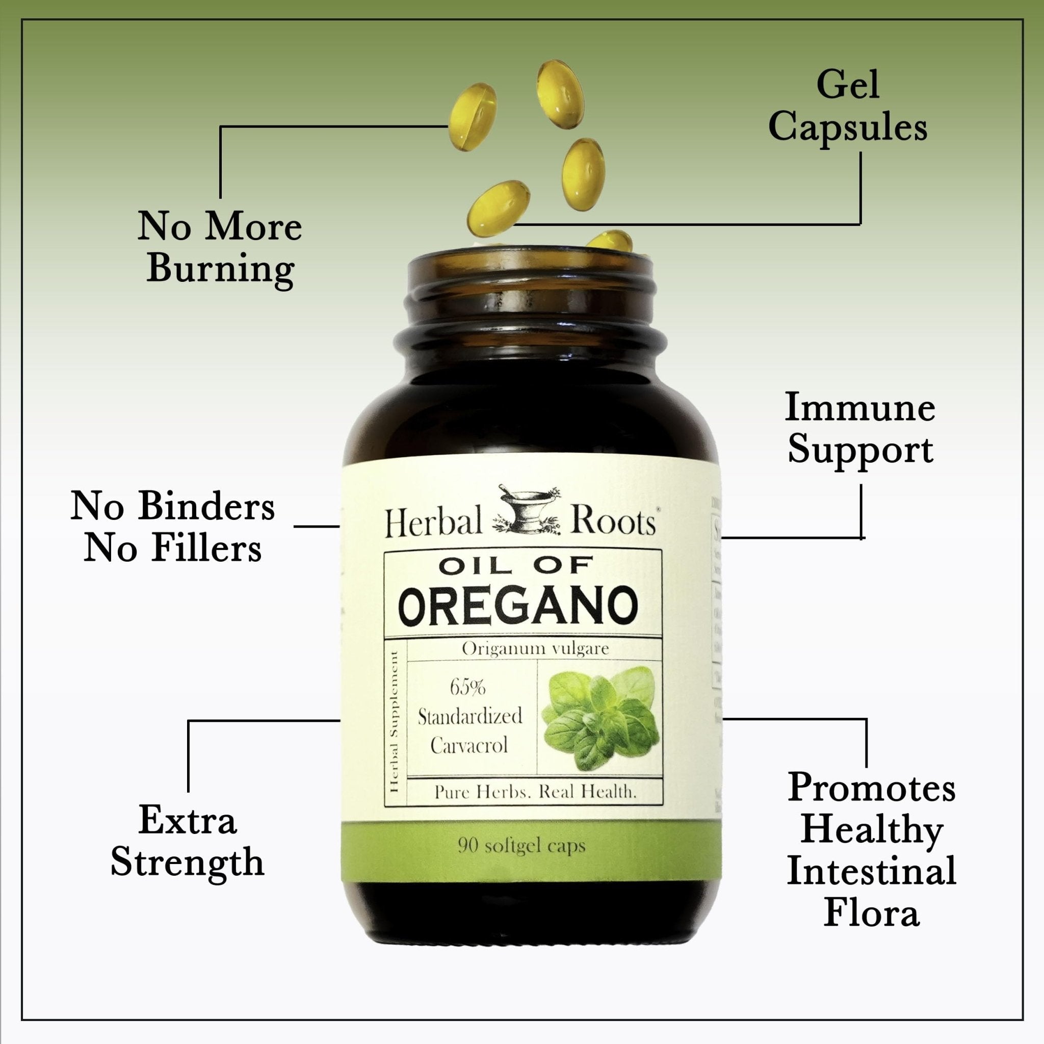 Herbal Roots Oil of Oregano - Made from Mediterranean Oregano Oil - 90 Easy to Swallow Softgel Capsules - Extra Strength 150mg - Maple Wellness Supplements