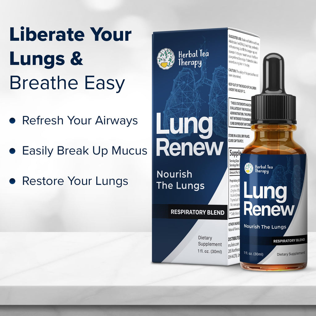 Herbal Tea Therapy Lung Renew Mullein Drops for Lungs (1 fl. oz.): Peppermint, Thyme, & Mullein Leaf Extract for Lungs Detox & Daily Respiratory Comfort - GMO-Free & Made in USA - TrustMedUSA