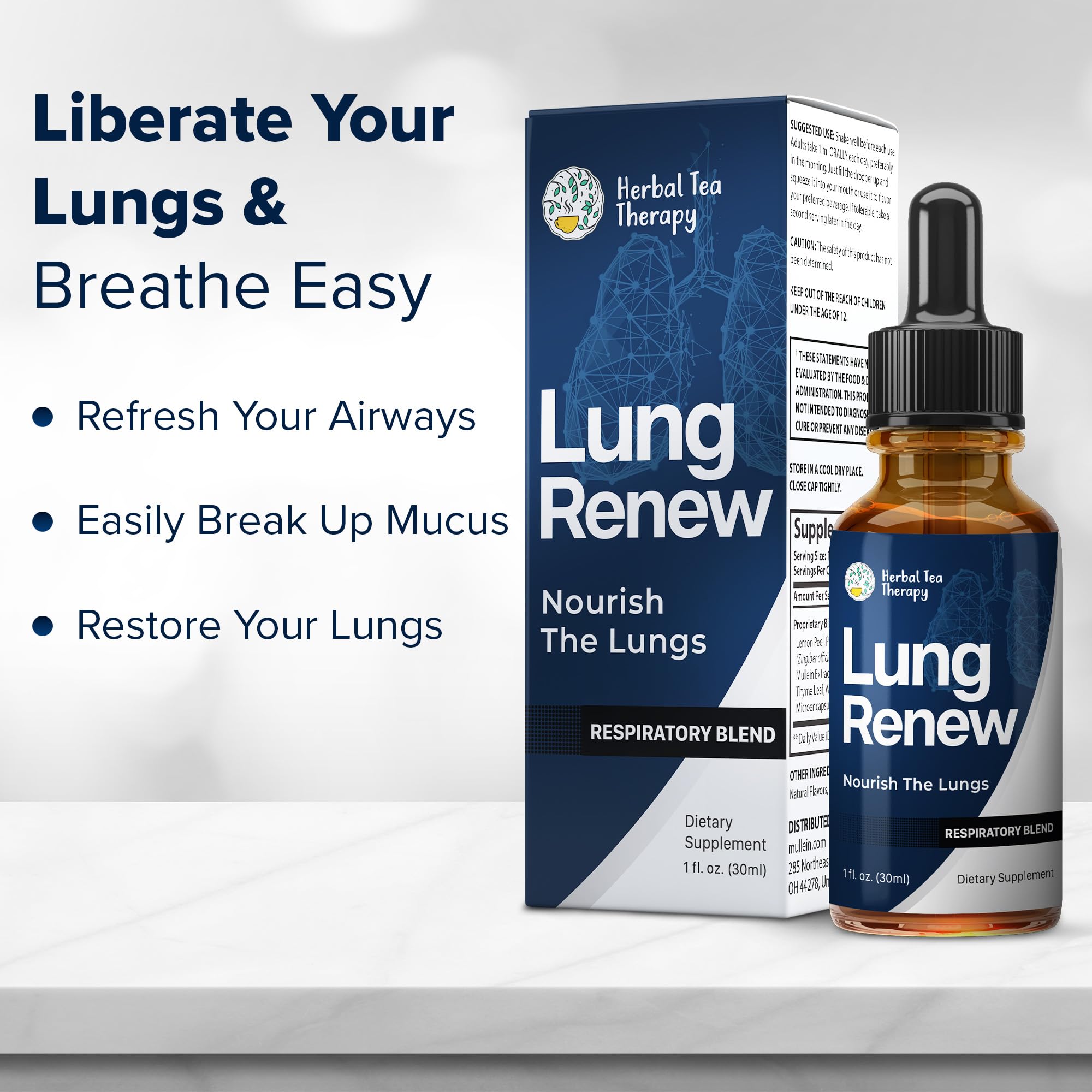 Herbal Tea Therapy Lung Renew Mullein Drops for Lungs (1 fl. oz.): Peppermint, Thyme, & Mullein Leaf Extract for Lungs Detox & Daily Respiratory Comfort - GMO-Free & Made in USA - TrustMedUSA