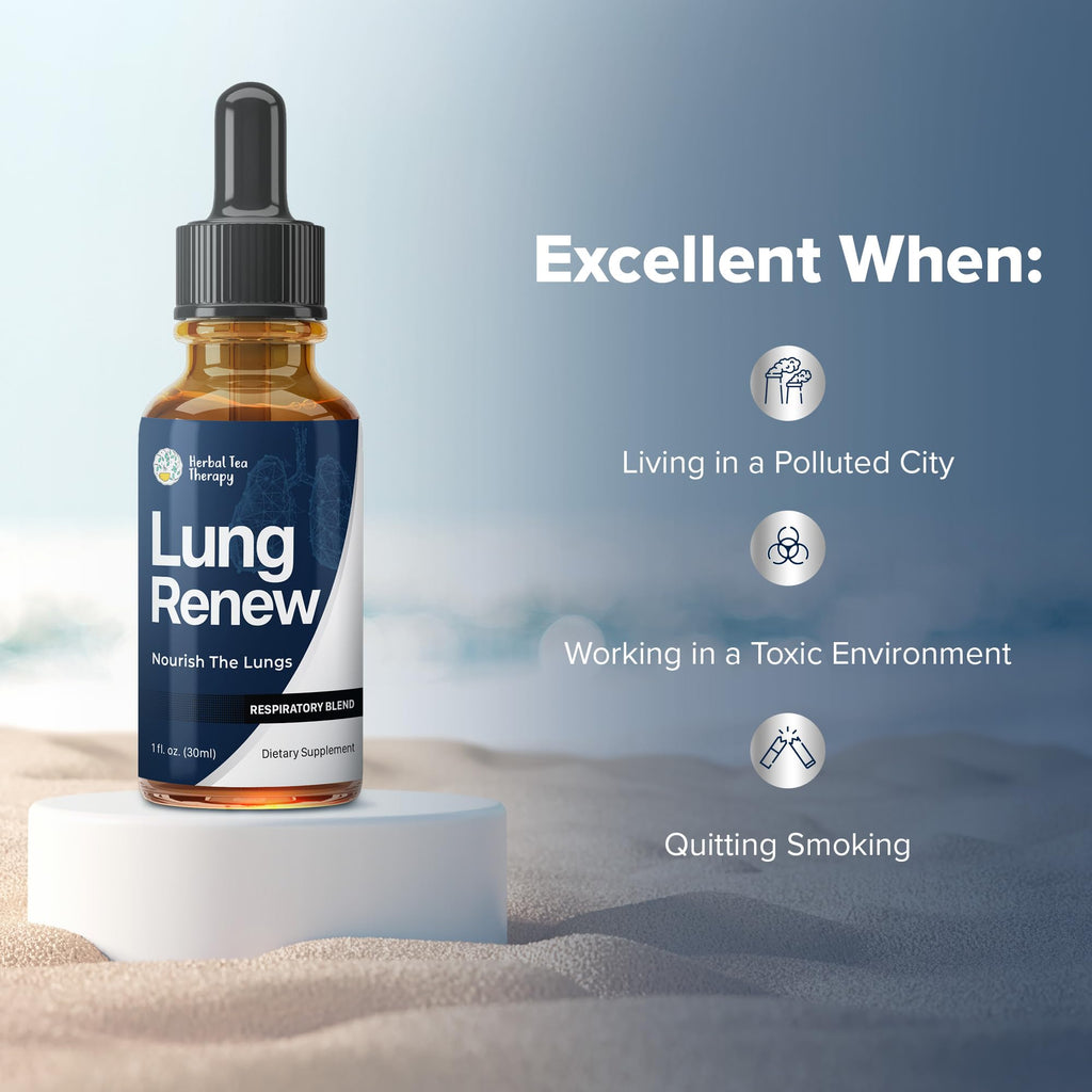 Herbal Tea Therapy Lung Renew Mullein Drops for Lungs (1 fl. oz.): Peppermint, Thyme, & Mullein Leaf Extract for Lungs Detox & Daily Respiratory Comfort - GMO-Free & Made in USA - TrustMedUSA