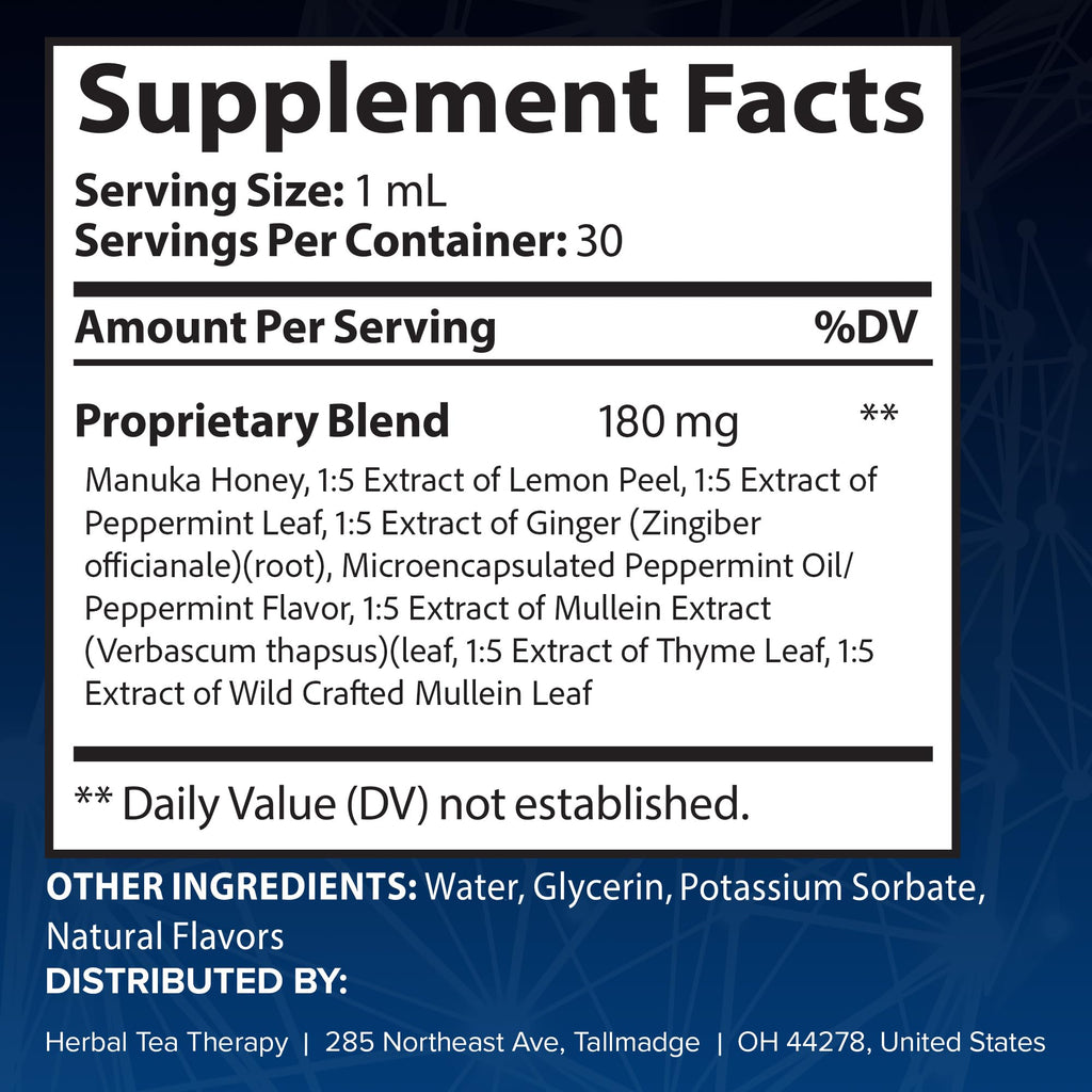Herbal Tea Therapy Lung Renew Mullein Drops for Lungs (1 fl. oz.): Peppermint, Thyme, & Mullein Leaf Extract for Lungs Detox & Daily Respiratory Comfort - GMO-Free & Made in USA - TrustMedUSA