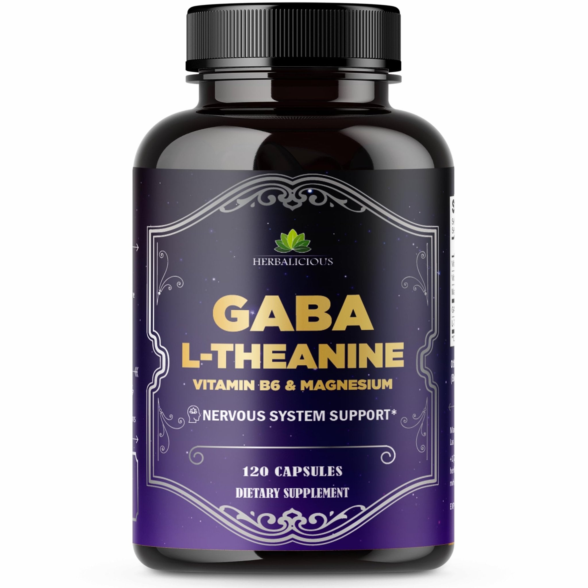 HERBALICIOUS GABA L-Theanine with Magnesium – Calm & Focus Support, Stress Relief, Relaxation + Mood Balance, Brain & Memory Support Supplement – Vitamin B6 + B12 Complex – 120 Capsules - TrustMedUSA