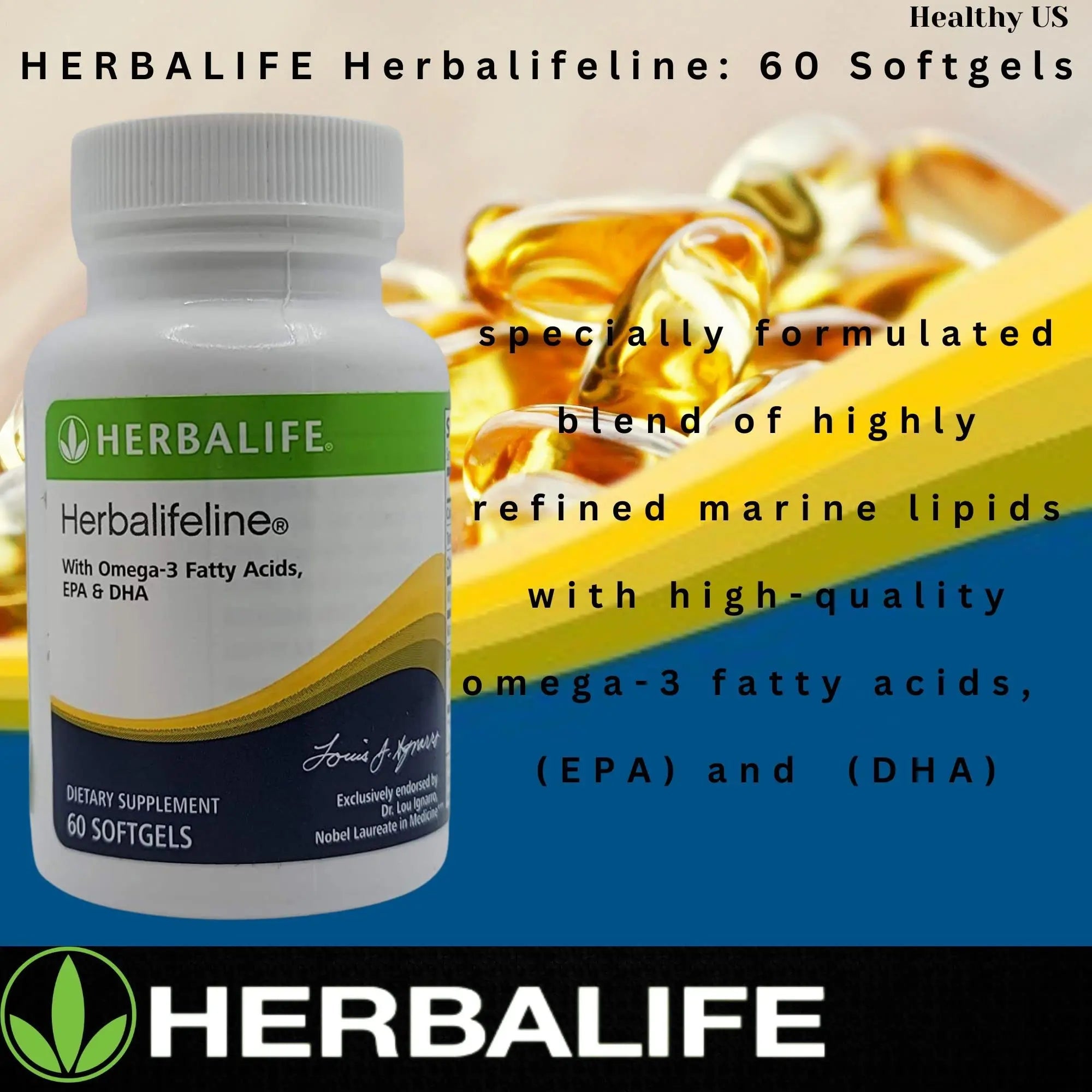 Herbalife Herbalifeline: 60 Softgels with Vitamin E, Marine Lipid Complex, Omega-3 Fatty - TrustMedUSA