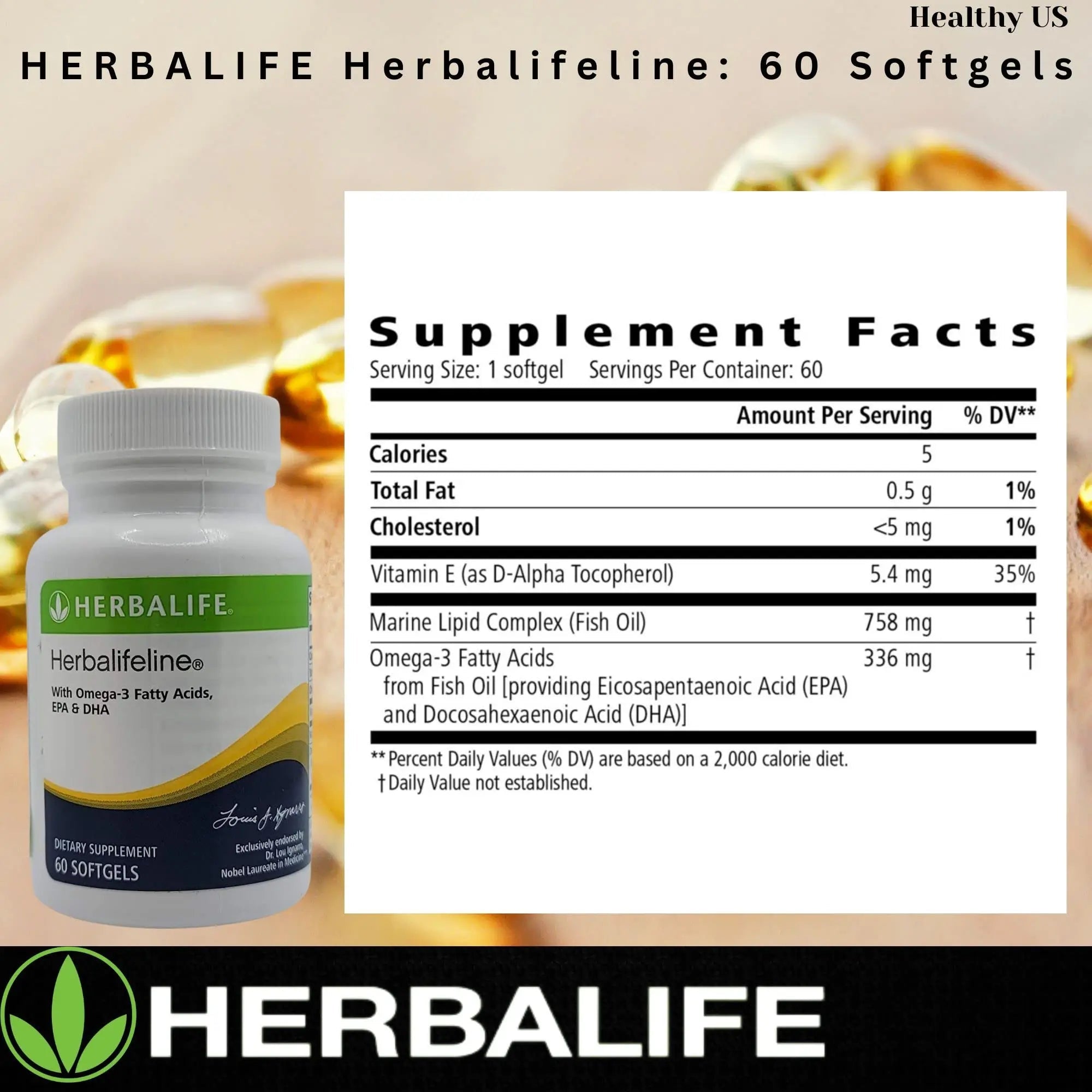 Herbalife Herbalifeline: 60 Softgels with Vitamin E, Marine Lipid Complex, Omega-3 Fatty - TrustMedUSA