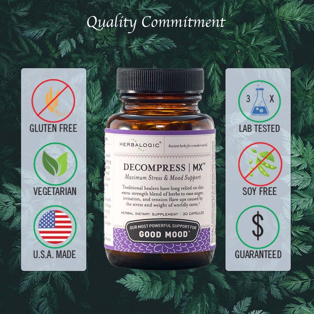 Herbalogic - Decompress MX Herb Capsules - Maximum Stress & Tension Relief - Reduces Anger & Moodiness, Positive Mood Support - Based on the Traditional Chinese Formula Xiao Yao San - 90 Cap Count - TrustMedUSA
