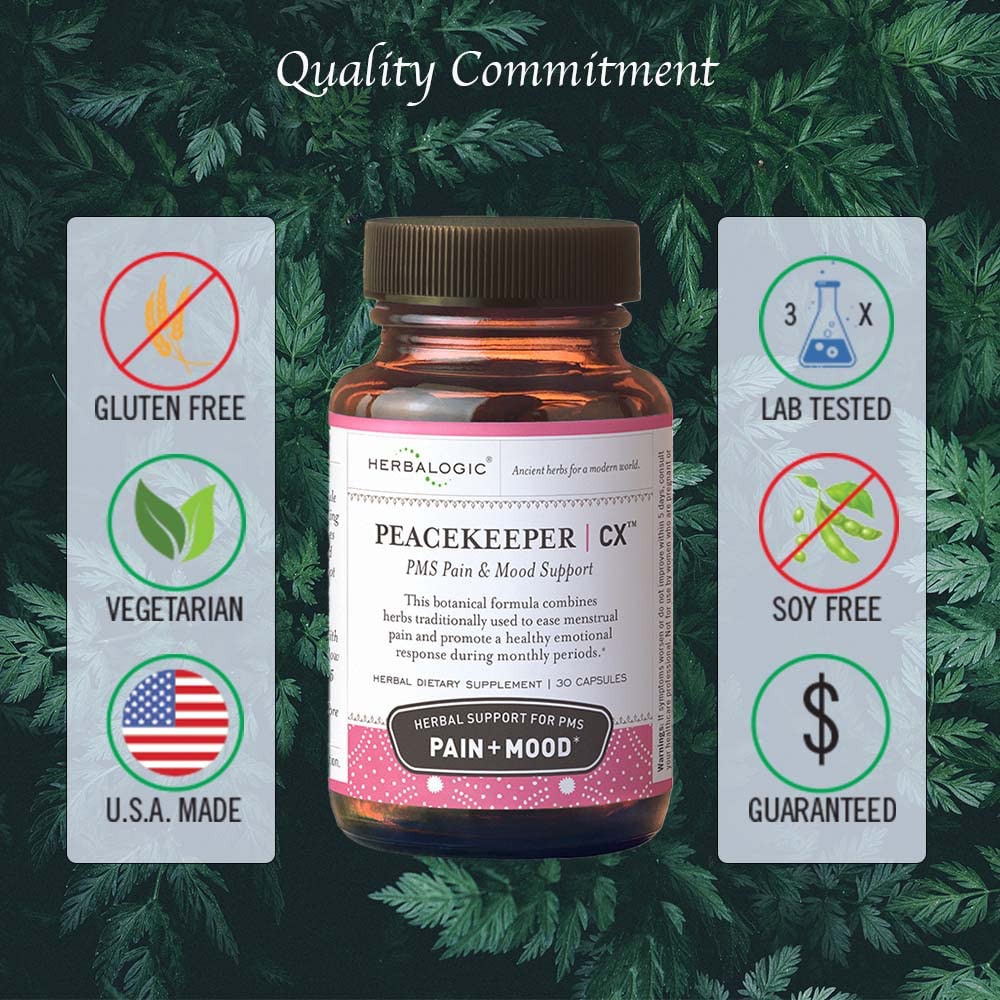 Herbalogic - Peacekeeper CX Herb Capsules - Reduces PMS Related Mood Swings - Reduces Cramps & Pain Associated with Monthly Periods - Contains Turmeric & Corydalis - 30 Cap Count - TrustMedUSA