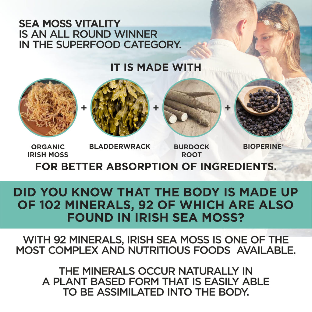HerbaMe Organic Irish Sea Moss with Bladderwrack, Burdock Root & Black Pepper Extract, 150 Capsules, Thyroid Support, Natural Iodine Source, Promotes Immune System, Cell Food, Alkaline Supplement - Maple Wellness Supplements