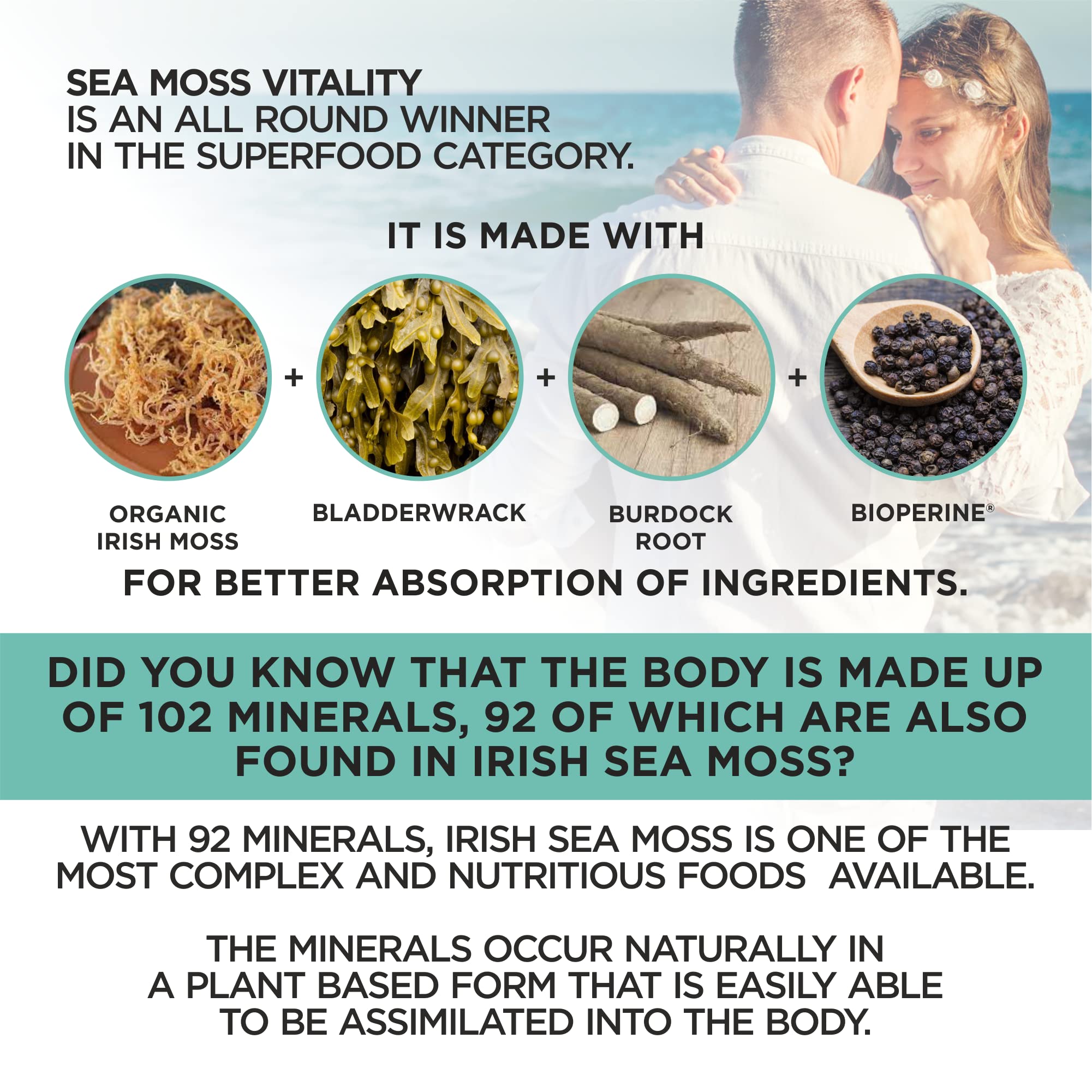 HerbaMe Organic Irish Sea Moss with Bladderwrack, Burdock Root & Black Pepper Extract, 150 Capsules, Thyroid Support, Natural Iodine Source, Promotes Immune System, Cell Food, Alkaline Supplement - TrustMedUSA
