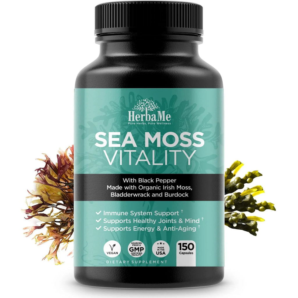 HerbaMe Organic Irish Sea Moss with Bladderwrack, Burdock Root & Black Pepper Extract - TrustMedUSA