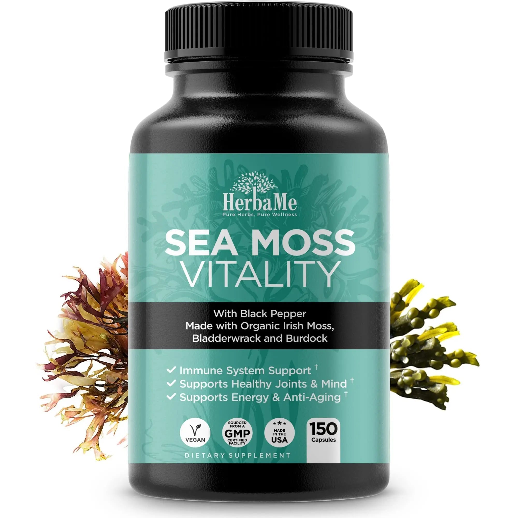 HerbaMe Organic Irish Sea Moss with Bladderwrack, Burdock Root & Black Pepper Extract - TrustMedUSA