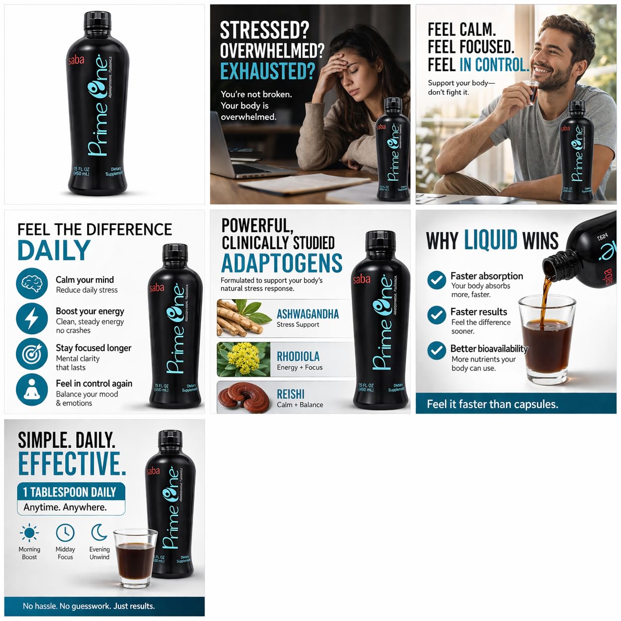 HerbFuse Ashwagandha Liquid Shots – Stress Relief Supplement for Calm Mood & Energy Support – Adaptogen Formula with Rhodiola, Reishi & Ginseng – Fast Absorption – 30 Servings – Saba Prime One - TrustMedUSA