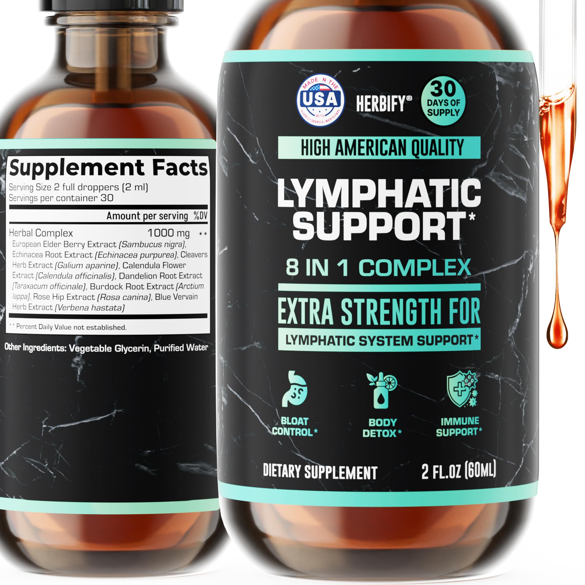 HERBIFY Lymphatic Drainage Drops for Liver Detox & Immune Support - Lymph System Support Drops - Detox Cleanse - 30 Days Supply - 2 Fl Oz Made in USA - Maple Wellness Supplements