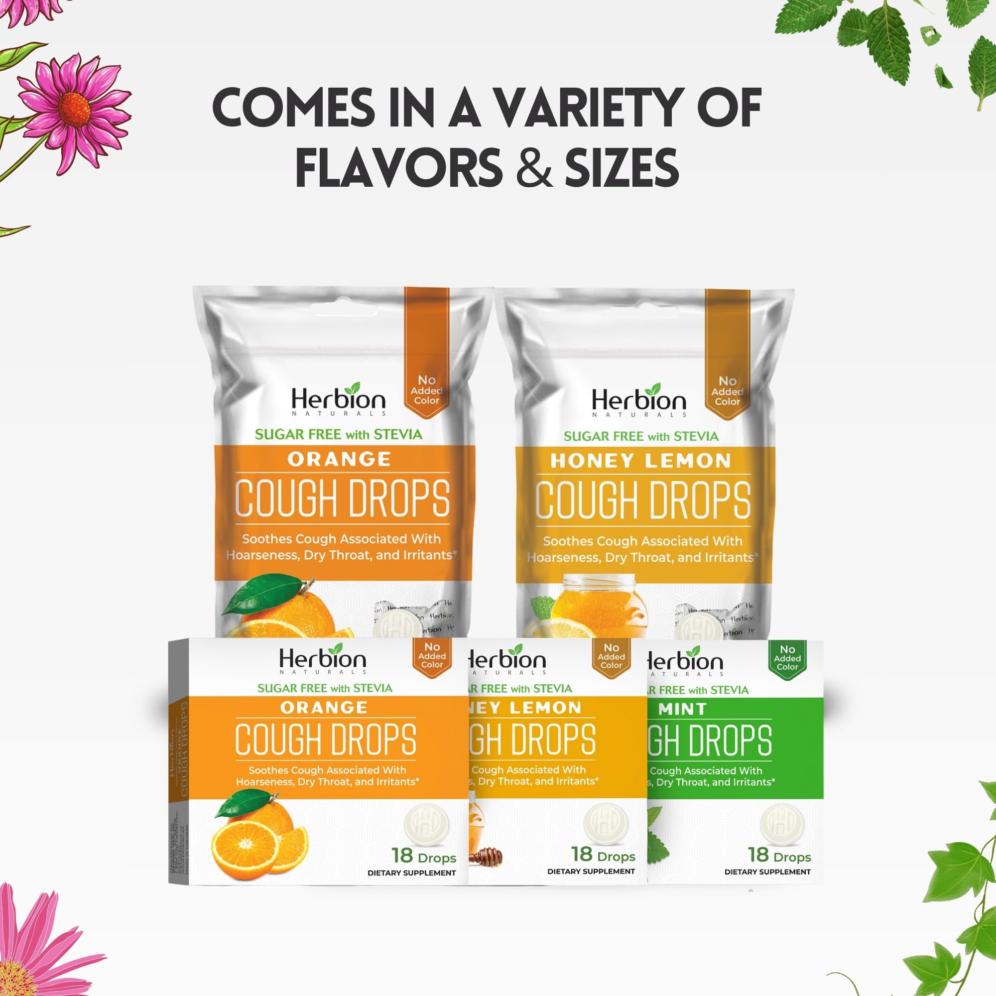 HERBION Naturals Cough Drops, Sugar Free with Stevia, Dietary Supplement, Soothes Cough, for Adults & Children Over 6 Years, 18 Count, Mint, Pack of 1 - Maple Wellness Supplements