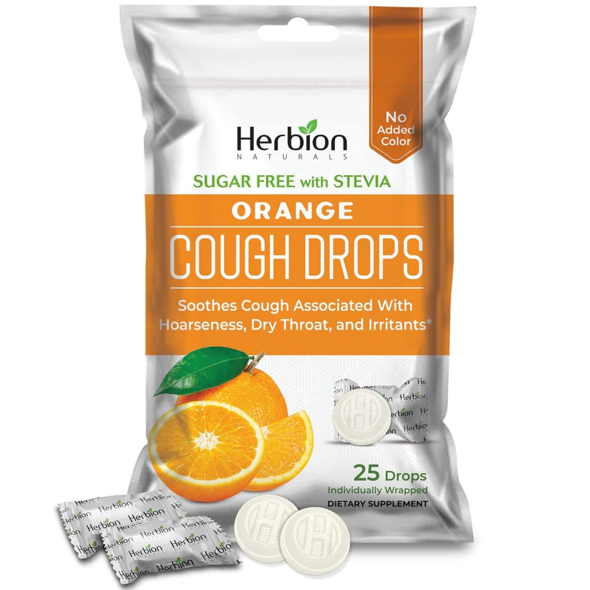 HERBION Naturals Cough Drops with Orange Flavor, Sugar-Free with Stevia, Soothes Cough, for Adults and Children Over 6 Years – Pack of 5(125 Lozenges) - Maple Wellness Supplements