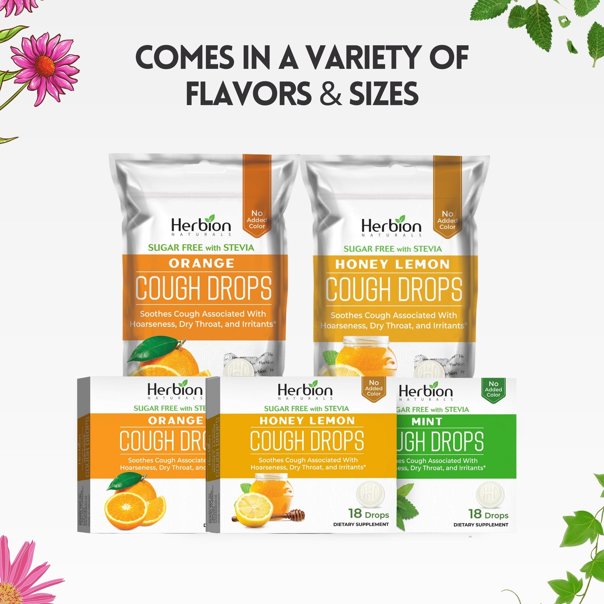 HERBION Naturals Cough Drops with Orange Flavor, Sugar-Free with Stevia, Soothes Cough, for Adults and Children Over 6 Years – Pack of 5(125 Lozenges) - Maple Wellness Supplements