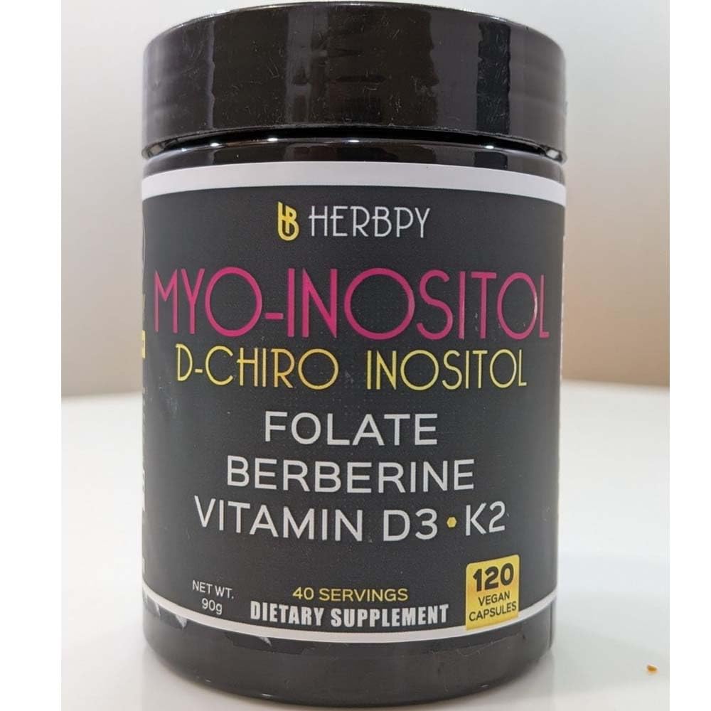 Herbpy 6in1 Premium 40:1 Myo-Inositol & D-Chiro Inositol Supplement for Women with Folate, Berberine HCl 97%, Vitamin D3 & K2 - Hormonal Balance & Ovarian Health Support- 120 Vegan Capsules - Maple Wellness Supplements
