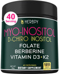 Herbpy 6in1 Premium 40:1 Myo-Inositol & D-Chiro Inositol Supplement for Women with Folate, Berberine HCl 97%, Vitamin D3 & K2 - Hormonal Balance & Ovarian Health Support- 120 Vegan Capsules - Maple Wellness Supplements