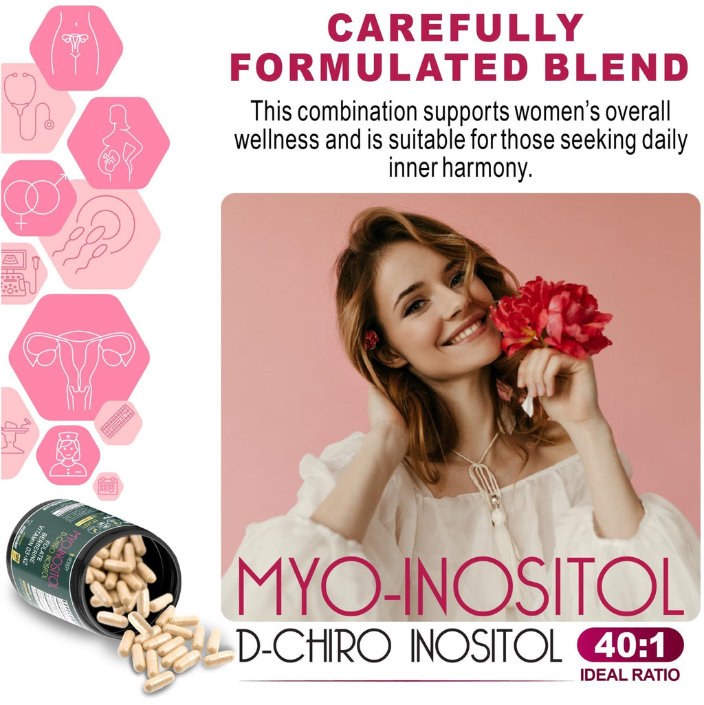 Herbpy 6in1 Premium 40:1 Myo-Inositol & D-Chiro Inositol Supplement for Women with Folate, Berberine HCl 97%, Vitamin D3 & K2 - Hormonal Balance & Ovarian Health Support- 120 Vegan Capsules - Maple Wellness Supplements