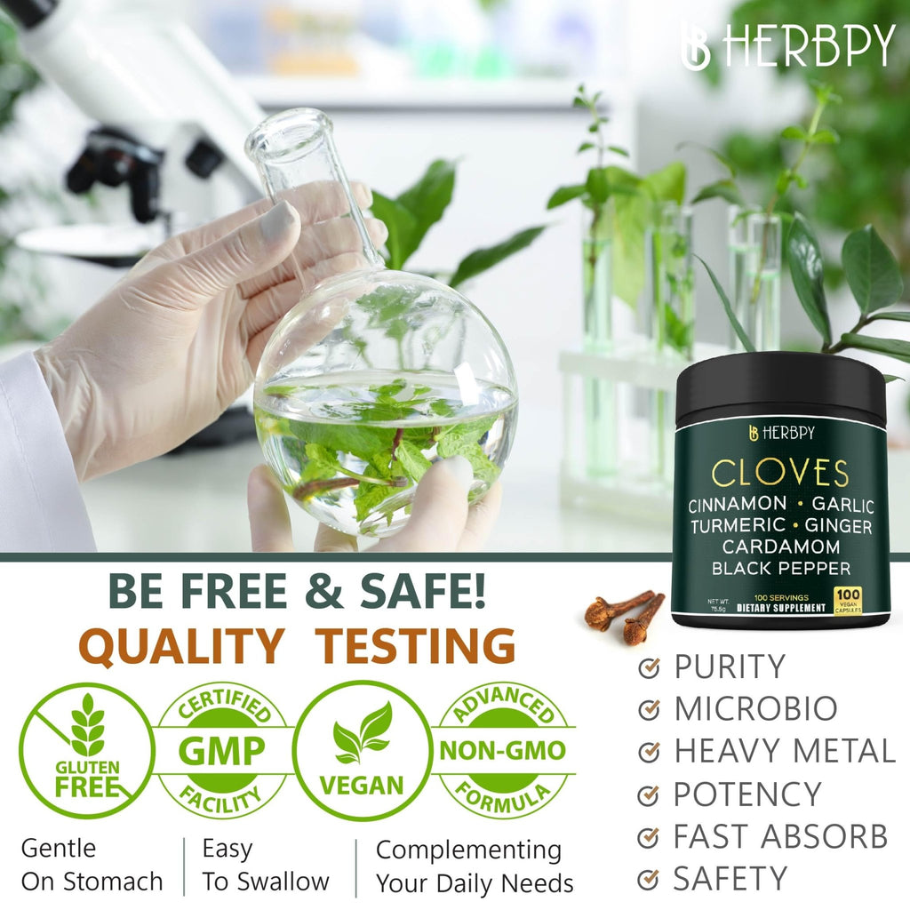 Herbpy 7in1 Clove Supplement Rich in Vitamins & Minerals Supports Digestion, Immune & Heart Health with Cinnamon, Turmeric, Ginger, Cardamom, Garlic & Black Pepper - 100 Vegan Capsules - TrustMedUSA